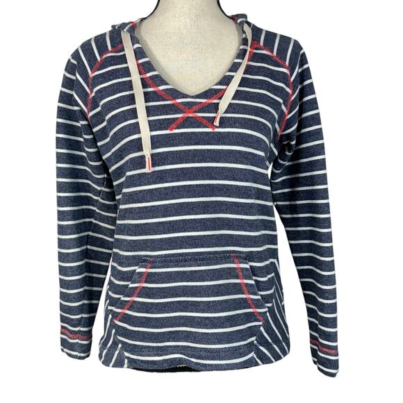 Columbia Small PFG Pullover Top Hooded Striped Stretch Long Sleeve Pocket V-Neck - Picture 1 of 9